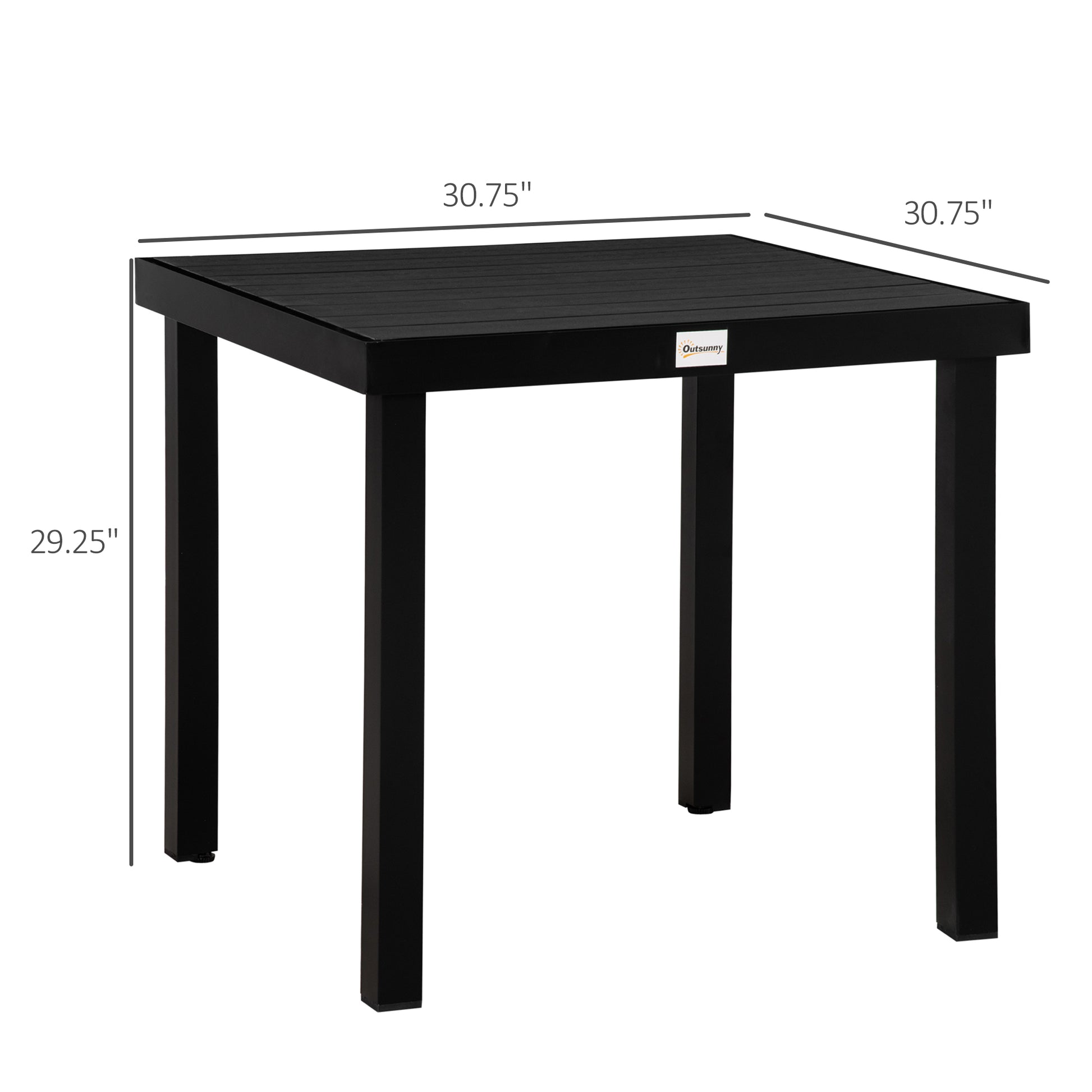 Outsunny Outdoor Dining Table For 4 Person, Square, Aluminum Metal Legs For Garden, Lawn, Patio, Woodgrain Black Black Aluminum