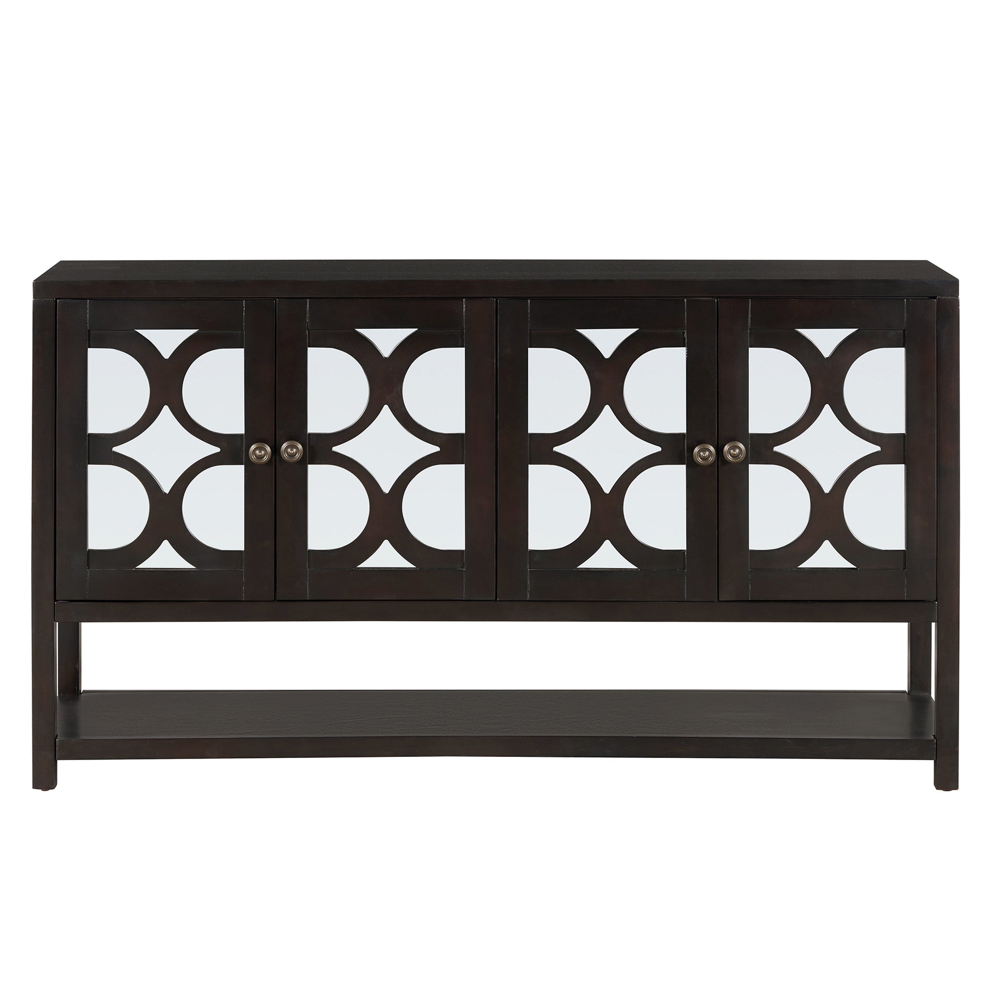 Elegant Retro Console Table Storage Cabinet Sideboard With Mirrored Doors, Spacious Shelves, And Durable Acacia Wood Legs Perfect For Living Room, Dining Room, Or Entryway Espresso Espresso Primary Living Space Solid Wood Mdf