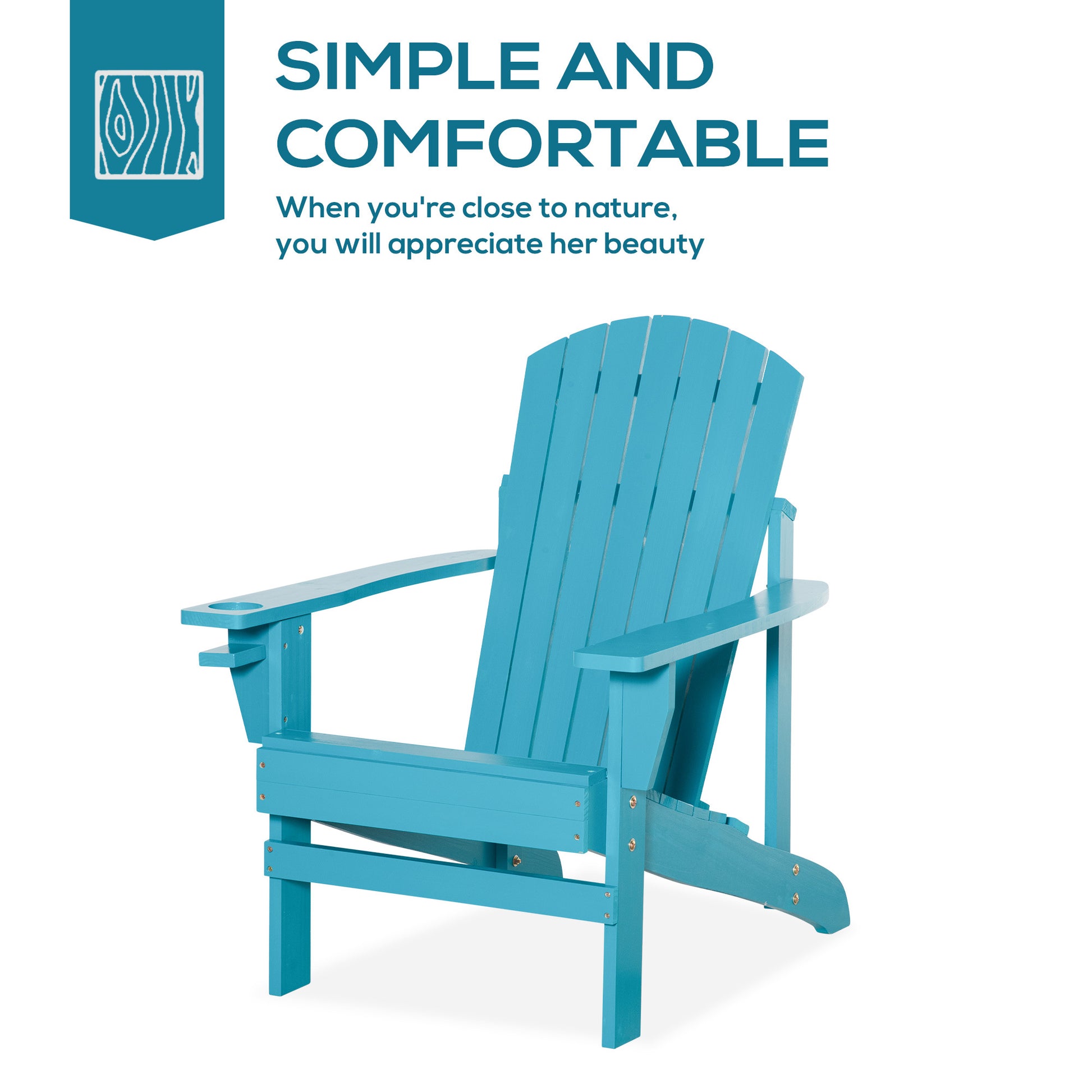 Outsunny Wooden Adirondack Chair, Outdoor Patio Lawn Chair With Cup Holder, Weather Resistant Lawn Furniture, Classic Lounge For Deck, Garden, Backyard, Fire Pit, Sky Blue Blue Wood