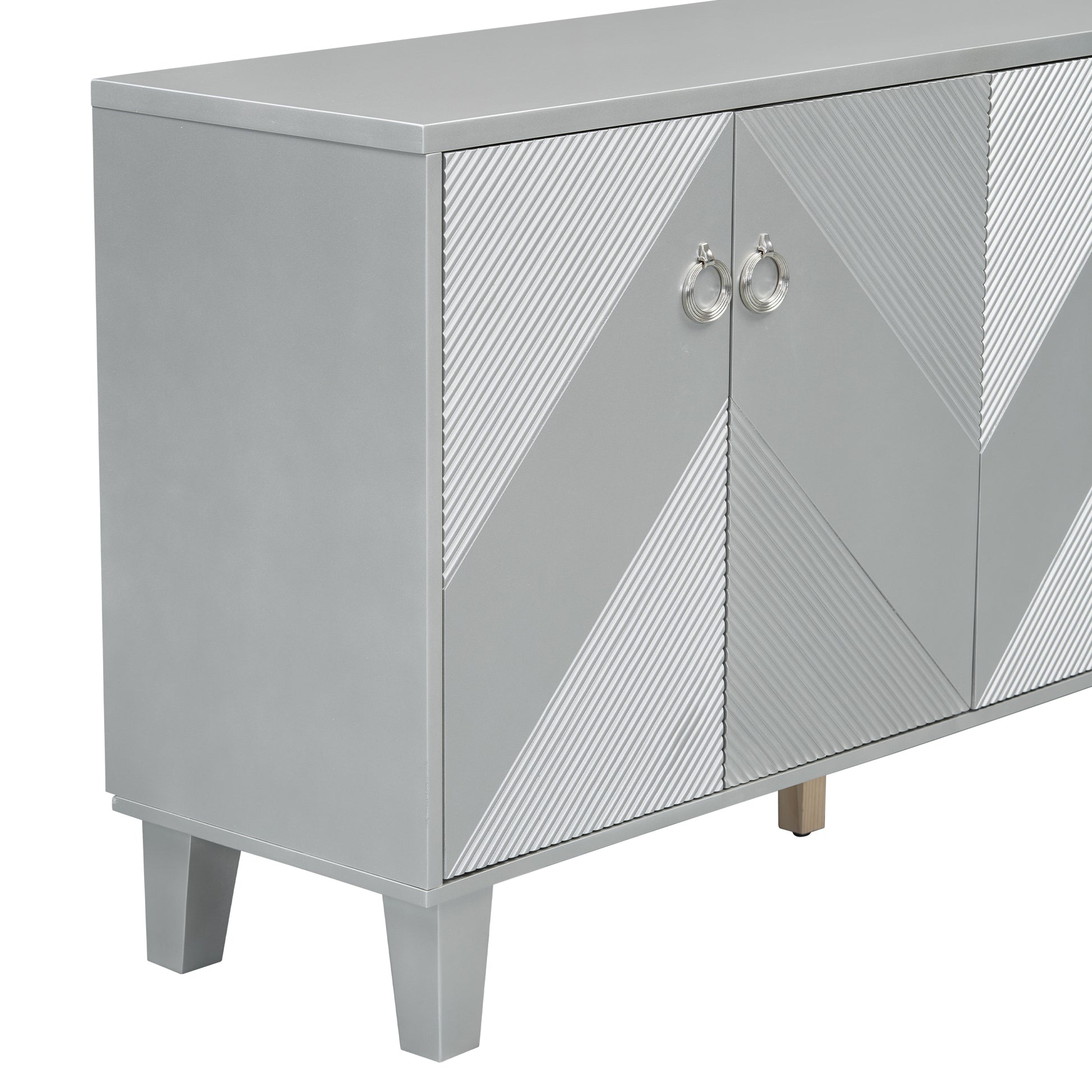 Light Luxury Cabinet Adorned With Geometric Patterns, Suitable For Hallway, Entryway, Living Room 3 4 Spaces Silver Primary Living Space Adjustable Shelves Mdf