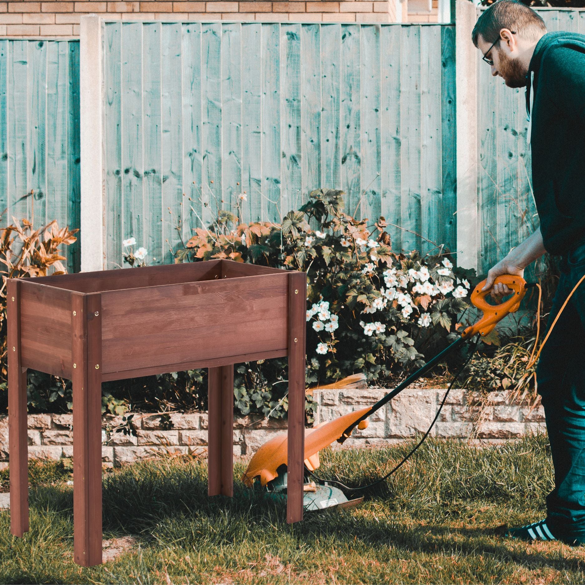 31X31X16 Inch Raised Garden Bed With Legs, Elevated Wooden Planter Box For Outdoor Plants Flowers Fruits Vegetable Herb Growingg Coffee Solid Wood