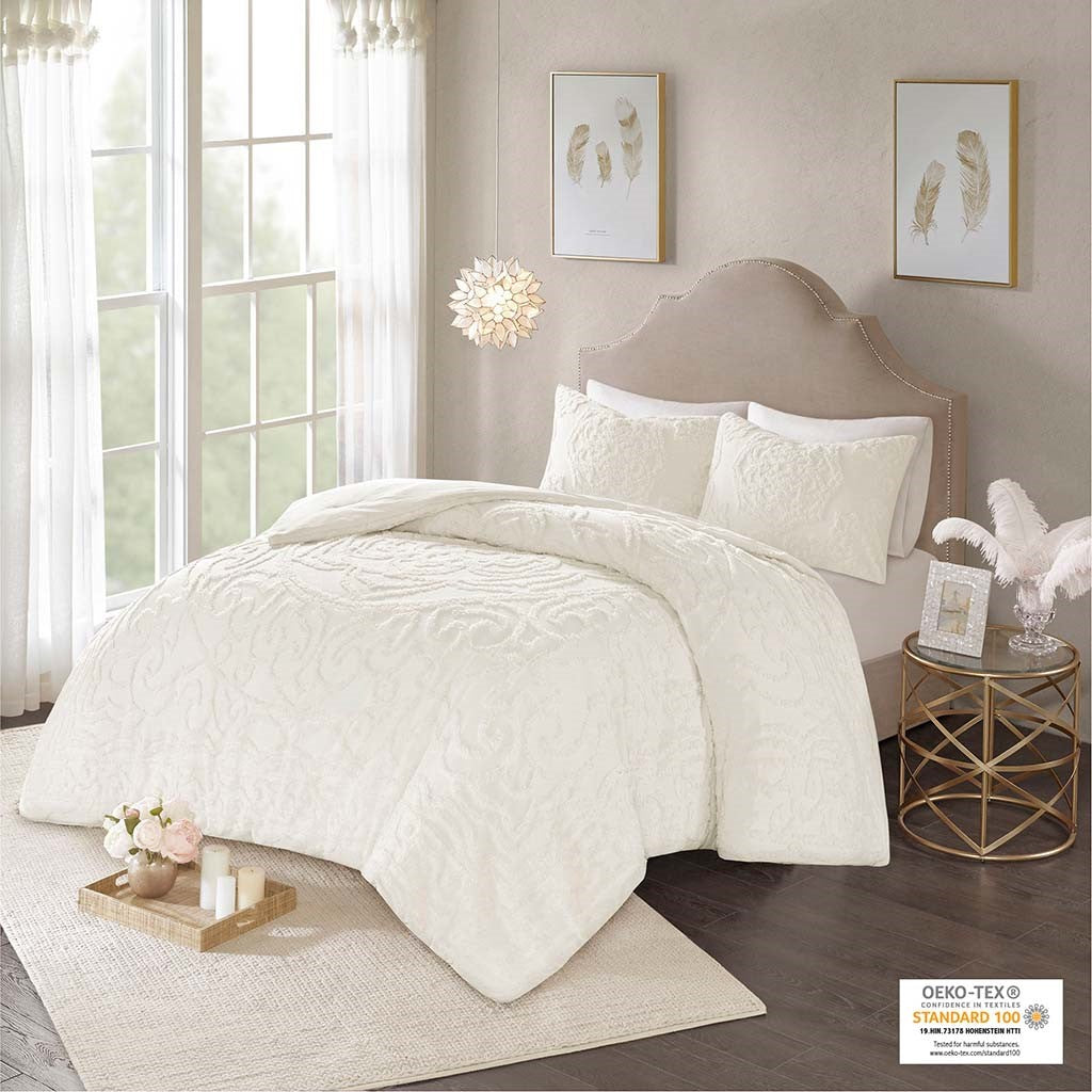 2 Piece Cotton Chenille Comforter Set Off White Twin Twin Xl Twin Off White Cotton