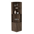 Corner Bar Cabinet, Two External Shelves, Dark Walnut Brown Solid Wood Mdf Engineered Wood