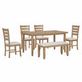 Dining Room Table And Chairs With Bench, Rustic Wood Dining Set, Set Of 6 Natural Wood Wash Natural Wood Wash Solid Wood