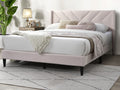 Elegant Modern Light Pink Velvet Upholstered Queen Size Bed Clean Lines Design Headboard 1Pc Bedframe Box Spring Not Required Queen Light Pink Wood Bedroom Contemporary,Modern Bed Frame Velvet