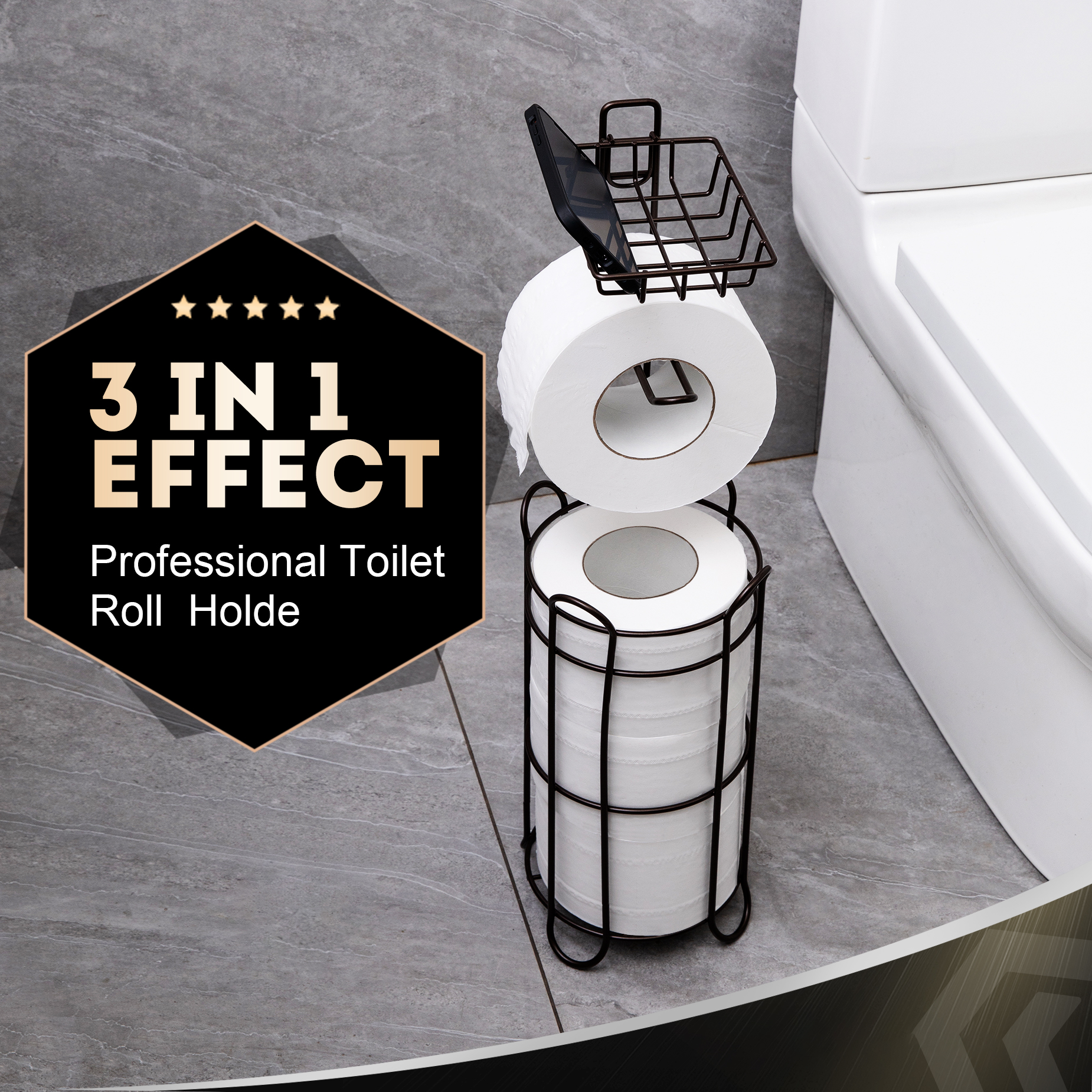 Toilet Paper Holder Holder With Shelf,Bathroom With Toilet Convenient Shelf, Holds Mega Rolls, Phone,Brown Brown Metal