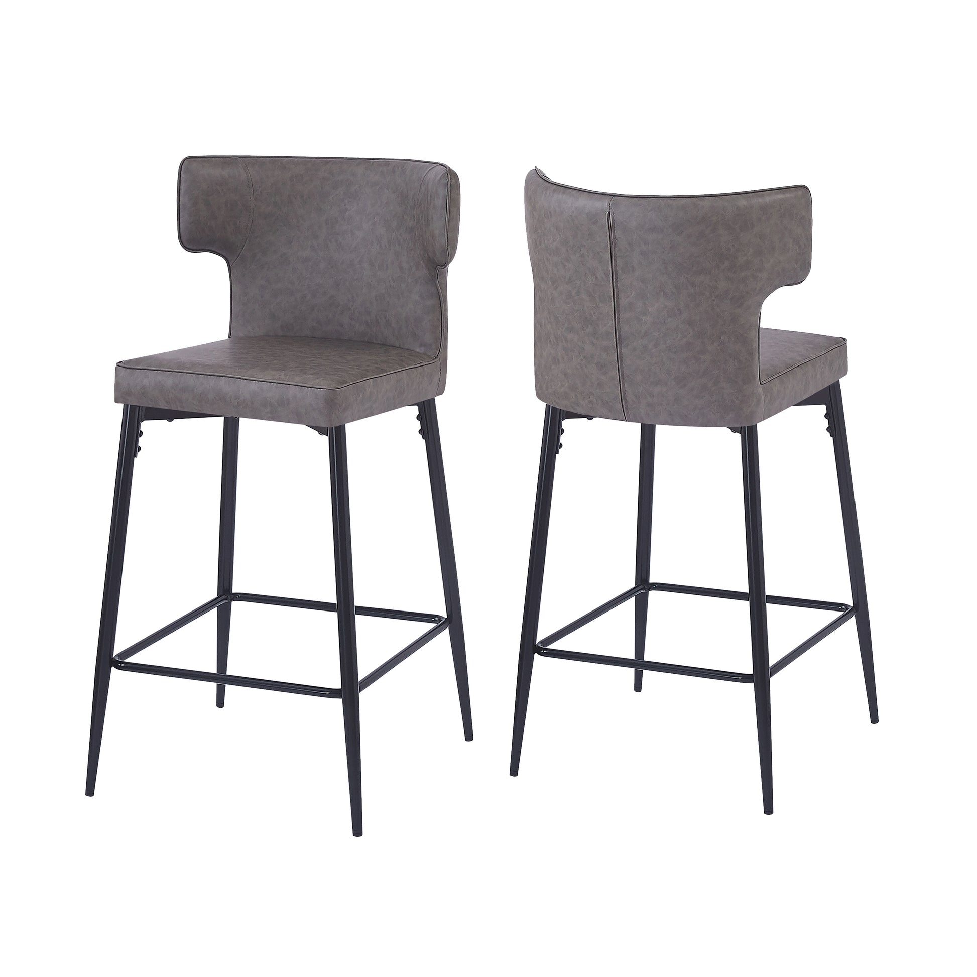 28Inch Counter Height Bar Stools Set Of 2, Modern Bar Upholstered Chairs With Pu Leather, Metal Footrest And Frame For Kitchen Island, Bar Table, Dining Room, Gray Solid Kitchen Solid Back Set Of 2