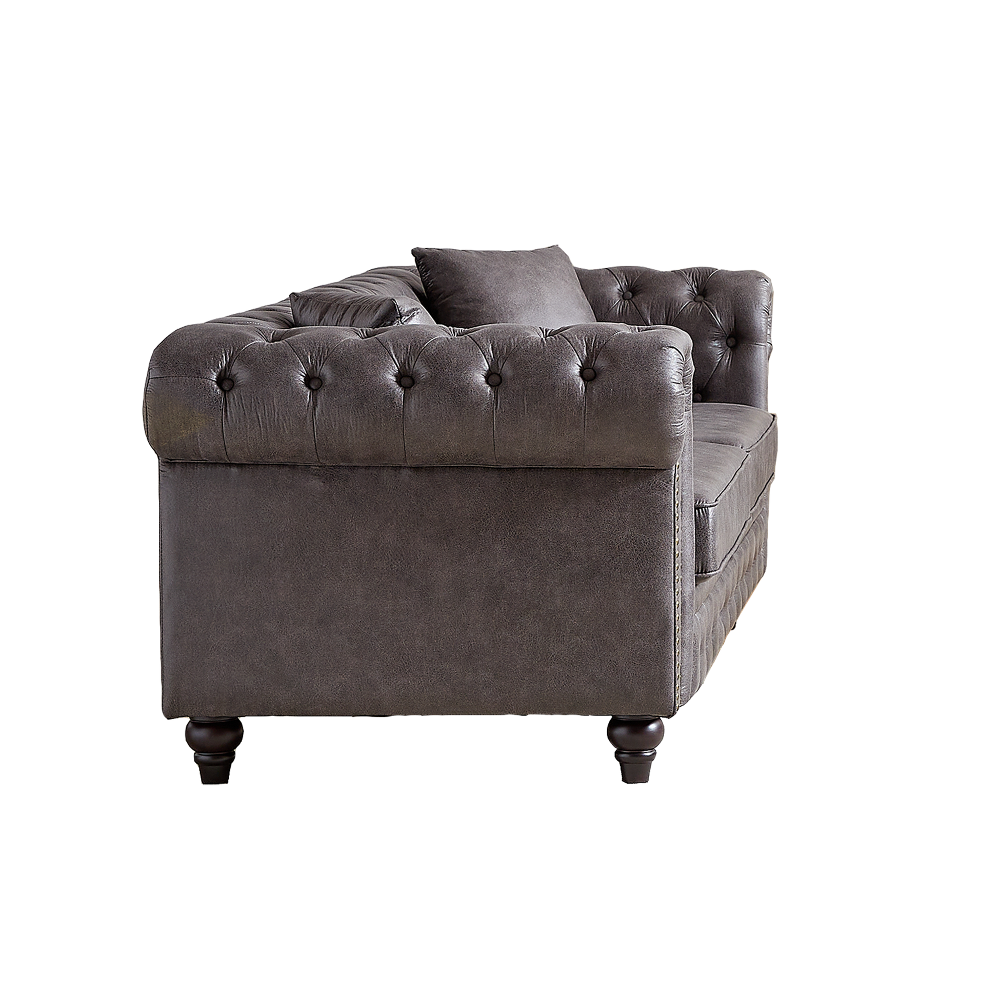 Fx 85.5"Living Room With Tech Fabric Chesterfield Sofa With Rolled Arms 3 Seater Sofa With Button Design And 2 Cushions For Apartment, Office, Living Room Grey Wood Primary Living Space Pine Foam Fabric 3 Seat