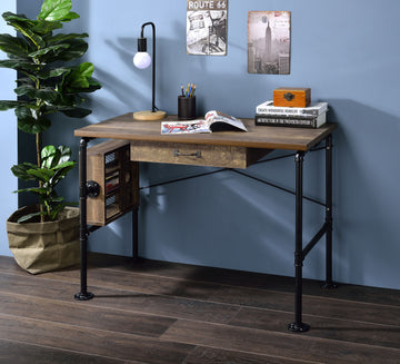 Endang Weathered Oak & Black Finish Writing Desk Black,Oak Metal,Synthetic Wood