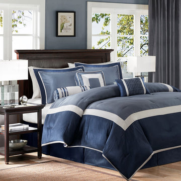 7 Piece Comforter Set Navy King King Navy Polyester
