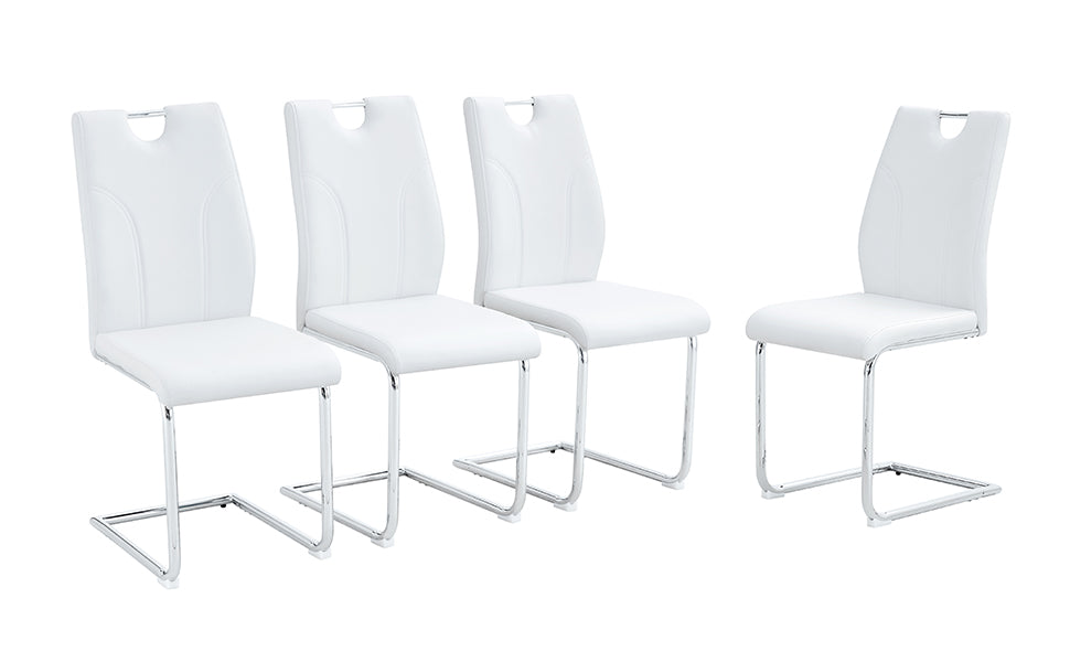 White Pu Dining Chair Set.Uniquely Designed White Dining Chairs. Pu Material, Paired With Silver Metal Chair Legs. Suitable For Offices, Restaurants, Kitchens, Conference Rooms, Etc. Set Of 4 White