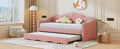 Twin Size Upholstered Daybed With Wave Shaped Trundle, Pink Pink Velvet