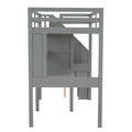 Twin Size Loft Bed Frame With Storage Staircase And Double Desks And Shelves,Gray Twin Gray Solid Wood Mdf