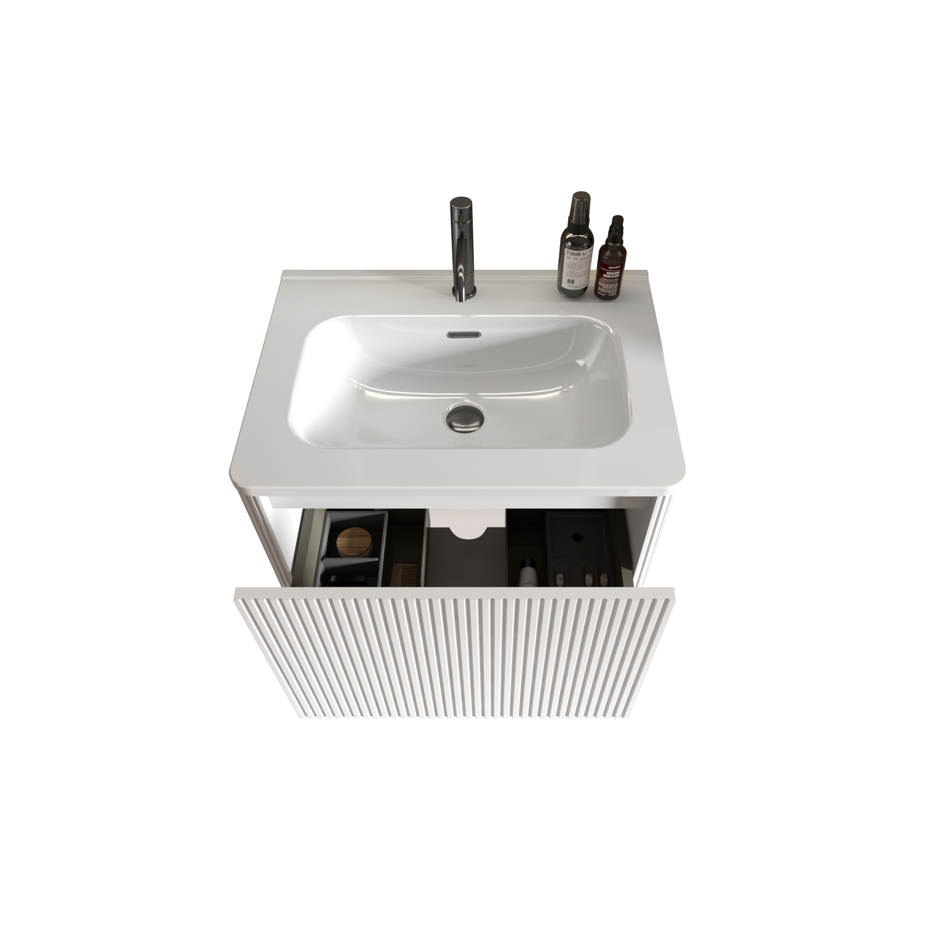 U059 Etna24W 301 Etna 24" Striped Soft White Bathroom Vanity With White Ceramic Sink, Wall Mounted Floating Bathroom Vanity For Modern Bathroom, One Piece White Sink Basin Without Drain, Pre Assembled White Bathroom Modern Melamine