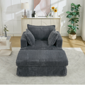 Arrived 47.7'' Oversized Corduroy Chaise Longue With Ottoman, Deep Seat Reclining Chair Sofa, Comfy Thicked Upholstered Pad Chair ,With Foot Stool ,Oversize, Movable Ottoman, Dark Gray Dark Gray