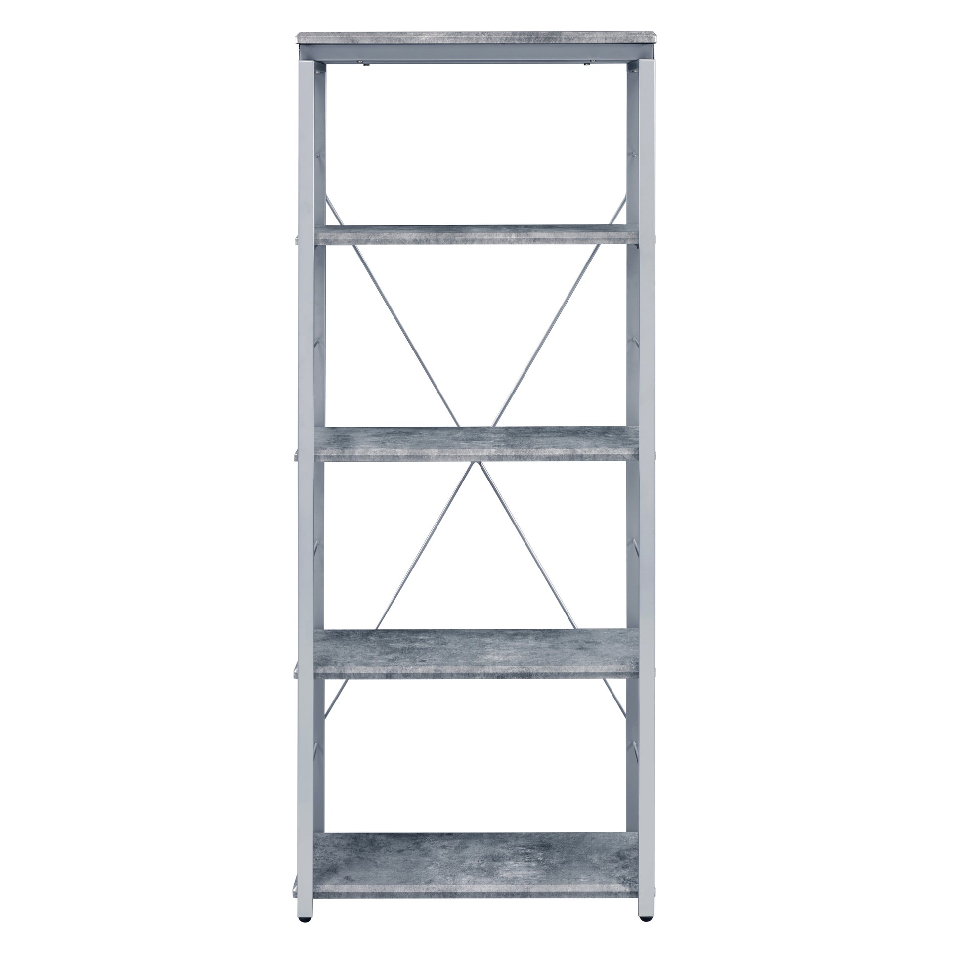 Grey And Silver 4 Shelf Bookcase 4 Grey Silver Etagere Horizontal Primary Living Space Open Back Wood Contemporary Wood Metal