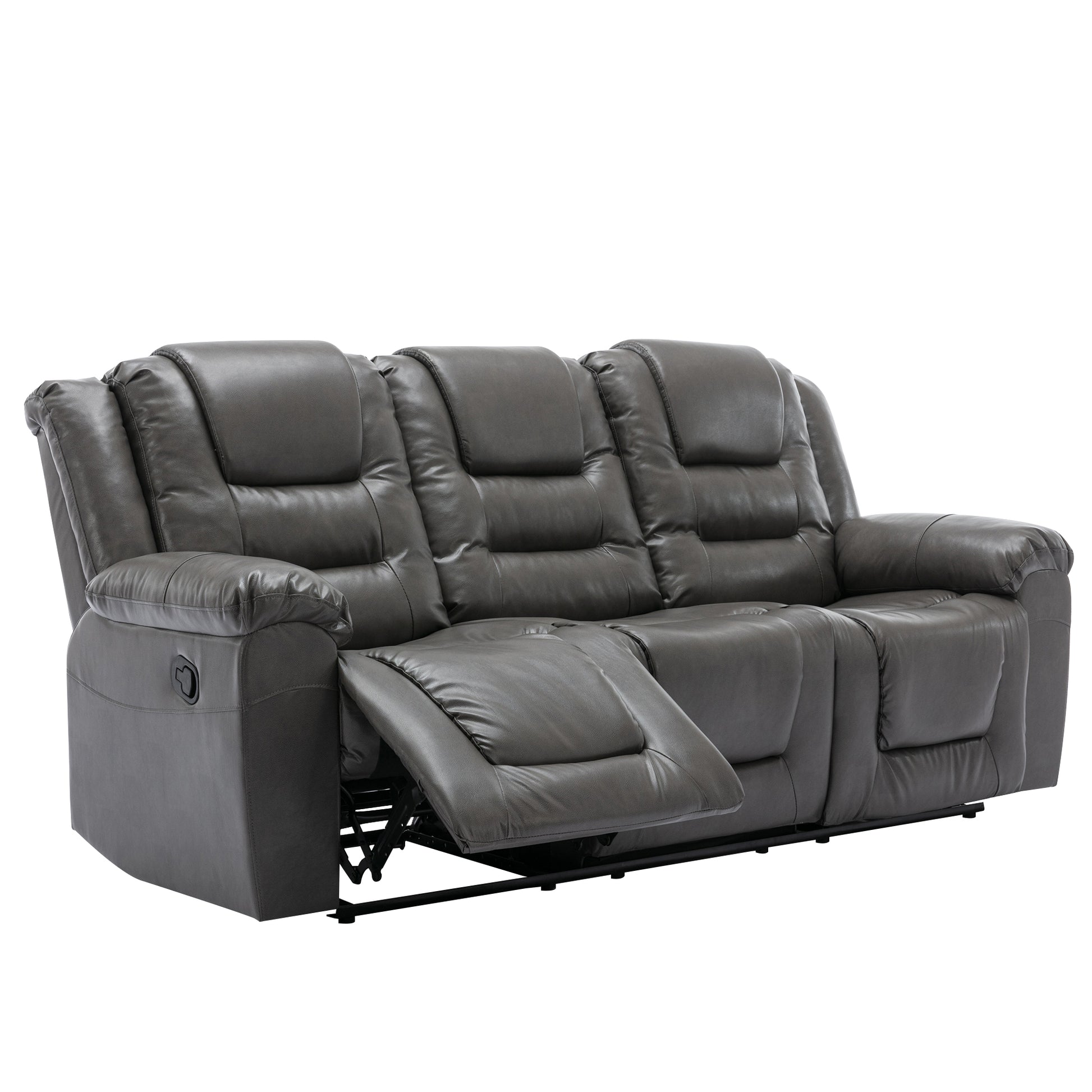 Home Theater Recliner Set Manual Recliner Chair With Wide Armrest, Two Built In Cup Holders For Living Room,Bedroom, Grey Grey Foam Pu