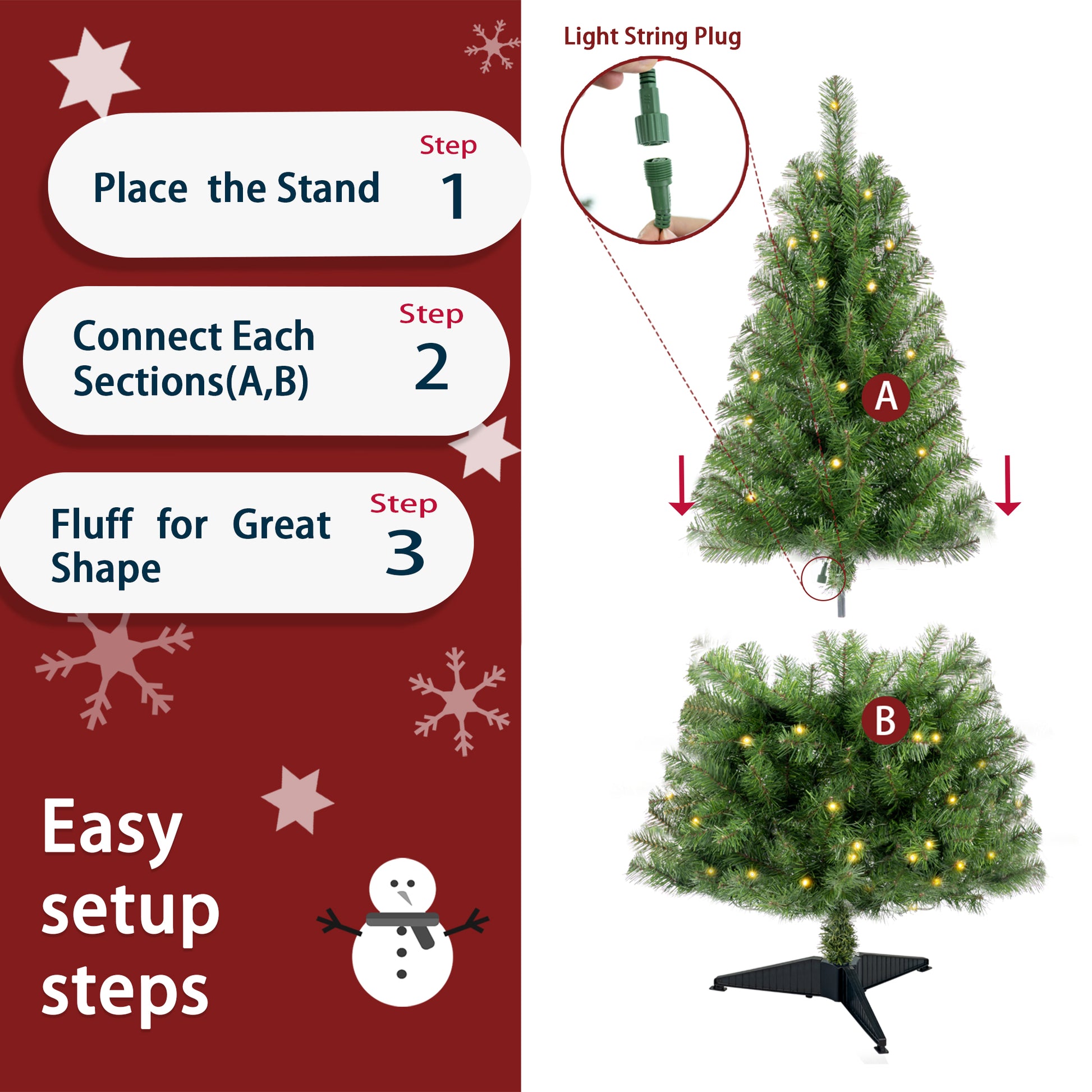 4Ft Artificial Christmas Tree Prelit With Stand,100 Warm White Led Lights,Realistic 241 Branch Tips Pvc Green Norwood Spruce Tree Easy Assembly For Indoor,Home Green Pvc