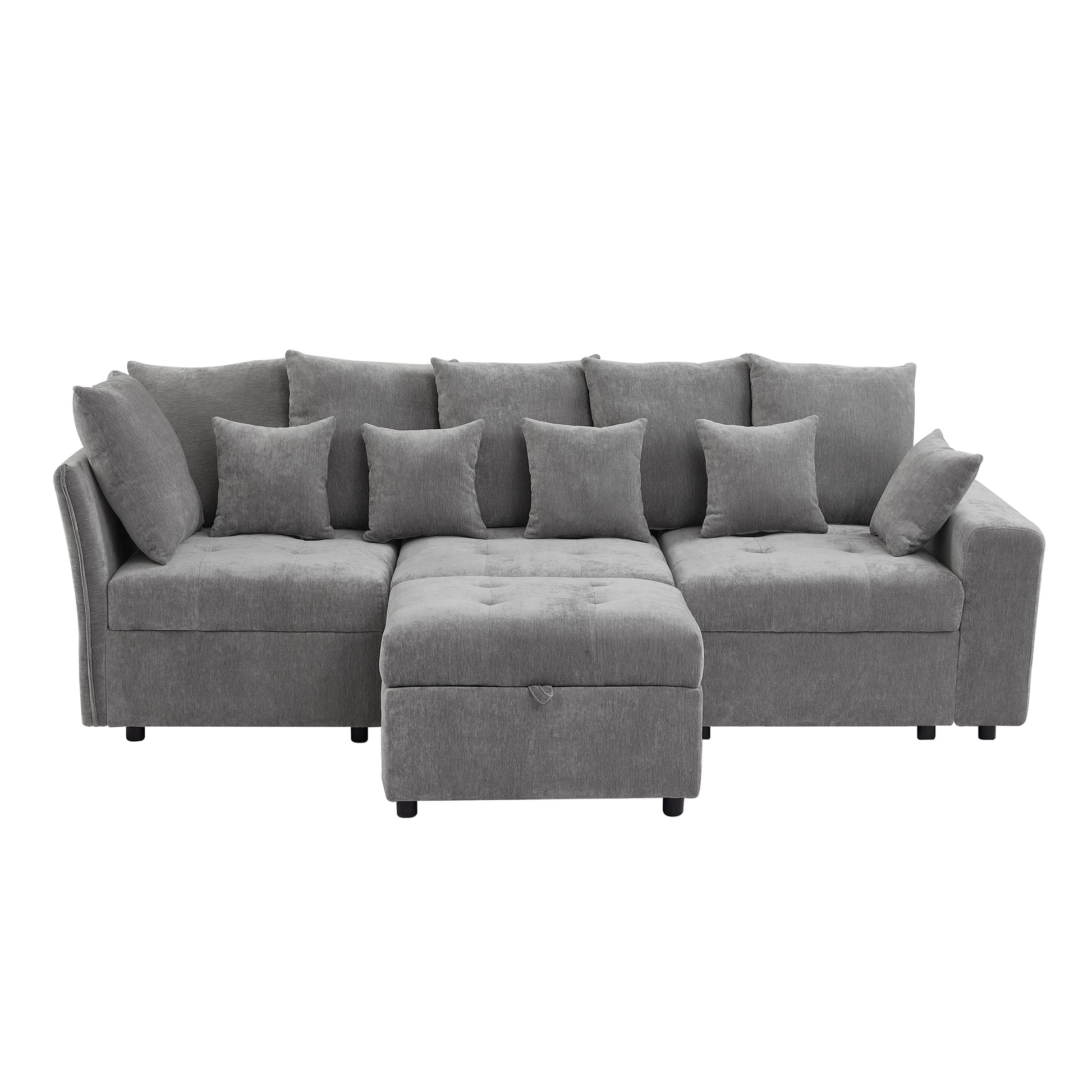 96.45"Sectional Sofa Modular Sofa Couch With Three Usb Ports, A Removable Storage Ottoman And Five Back Pillows For Living Room, Grey Grey Foam Chenille 4 Seat