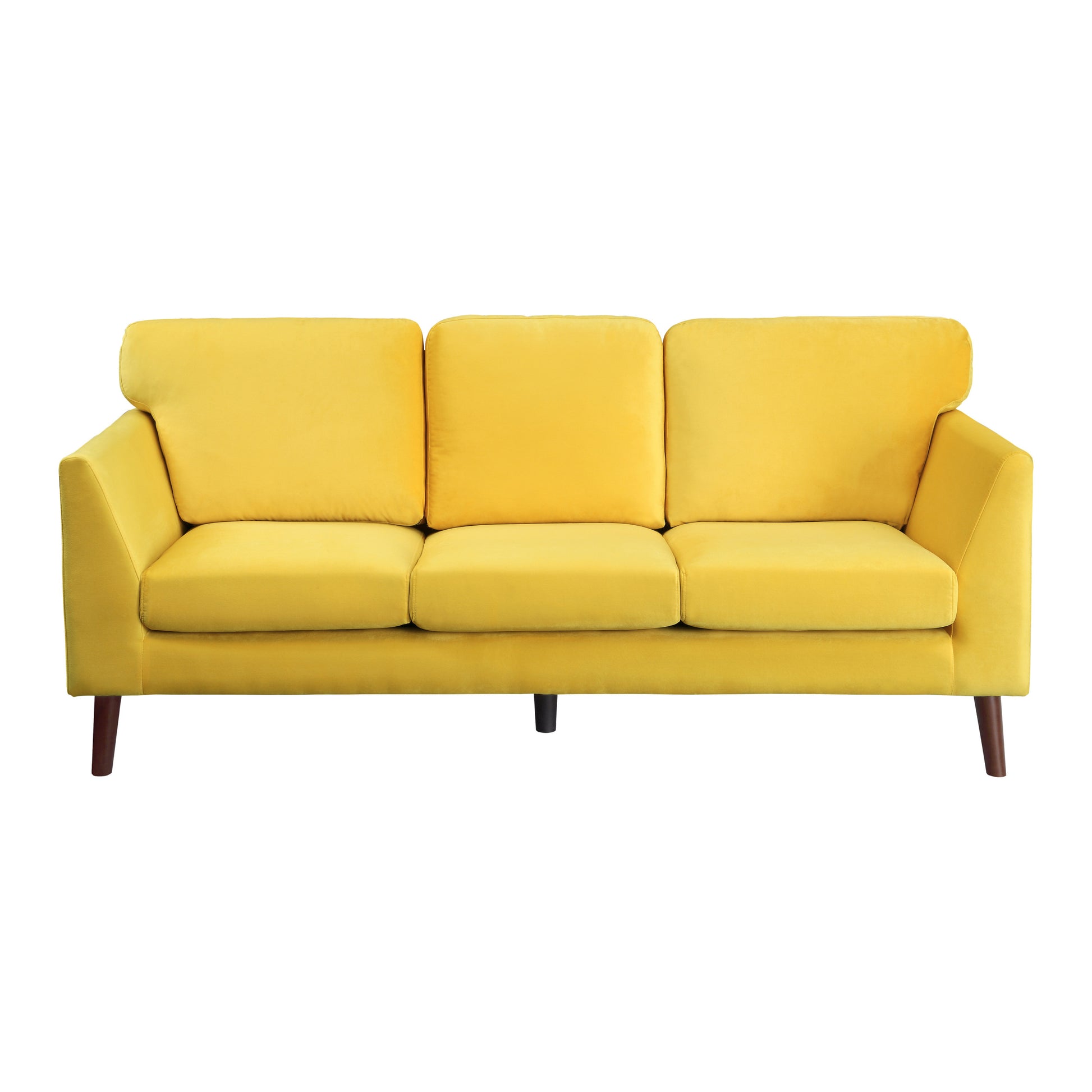 Modern Contemporary Living Room 1Pc Sofa Yellow Velvet Upholstery Dark Brown Legs Solid Wood Furniture Yellow Velvet Wood Primary Living Space Modern Solid Wood 3 Seat