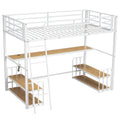 Twin Size Metal Loft Bed With Desk, Storage Shelves And Charging Station, White Box Spring Not Required Twin White Metal Mdf Metal
