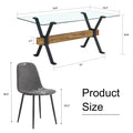 Dining Table. Modern Tempered Glass Dining Table. Large Modern Office Desk With Black Metal Legs And Mdf Crossbars, Suitable For Home And Office Use. 4 High End Cushioned Seats.F1105 B0501A Transparent Mdf Glass