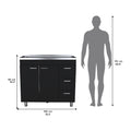 Base Double Door Cabinet, Three Drawers, Black Black Solid Wood Mdf Engineered Wood