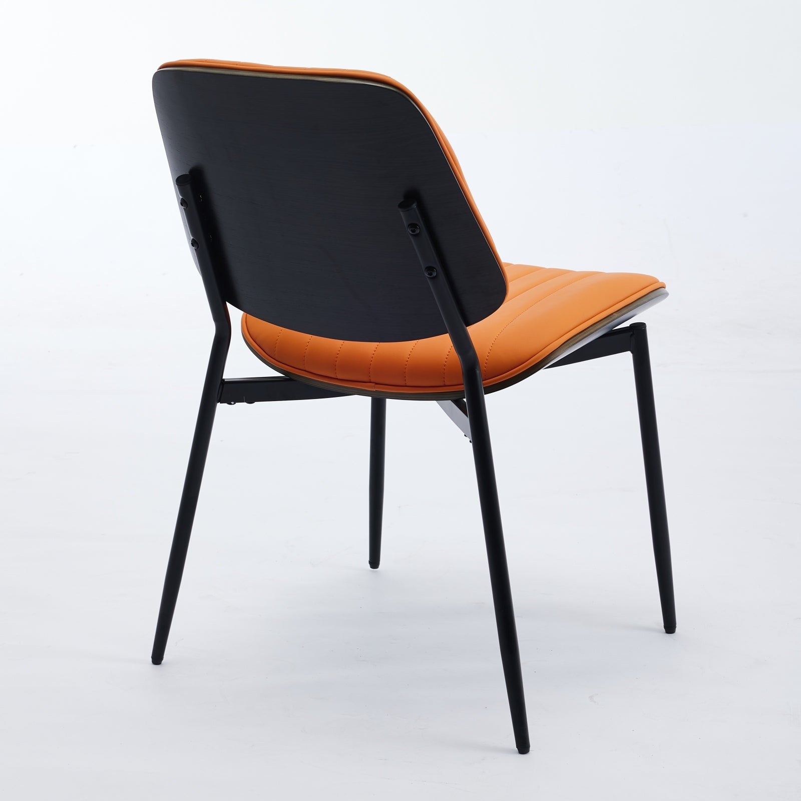 Dining Chairs Set Of 2 Mid Century Modern Retro Faux Leather Chair With Walnut Bentwood Back Upholstered Seat Metal Legs Adjustable Foot For Kitchen Dining Room Chairs Orange Pu Orange Dining Room Classic Set Of 2 Foam Pu Leather