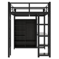 Metal Full Size Loft Bed With Desk,Shelves,Wardrobe, Black Full Black Metal