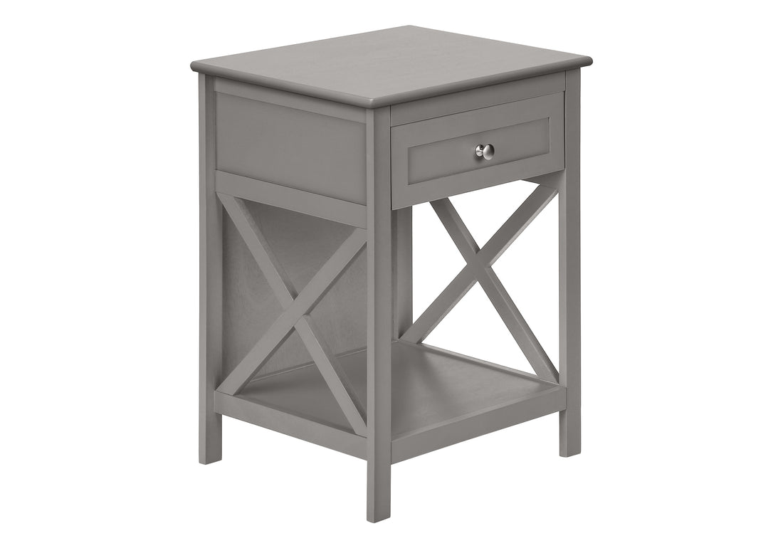 Accent Table, End, Side Table, 2 Tier, Bedroom, Nightstand, Lamp, Storage Drawer, Antique Grey Veneer, Transitional Grey Mdf