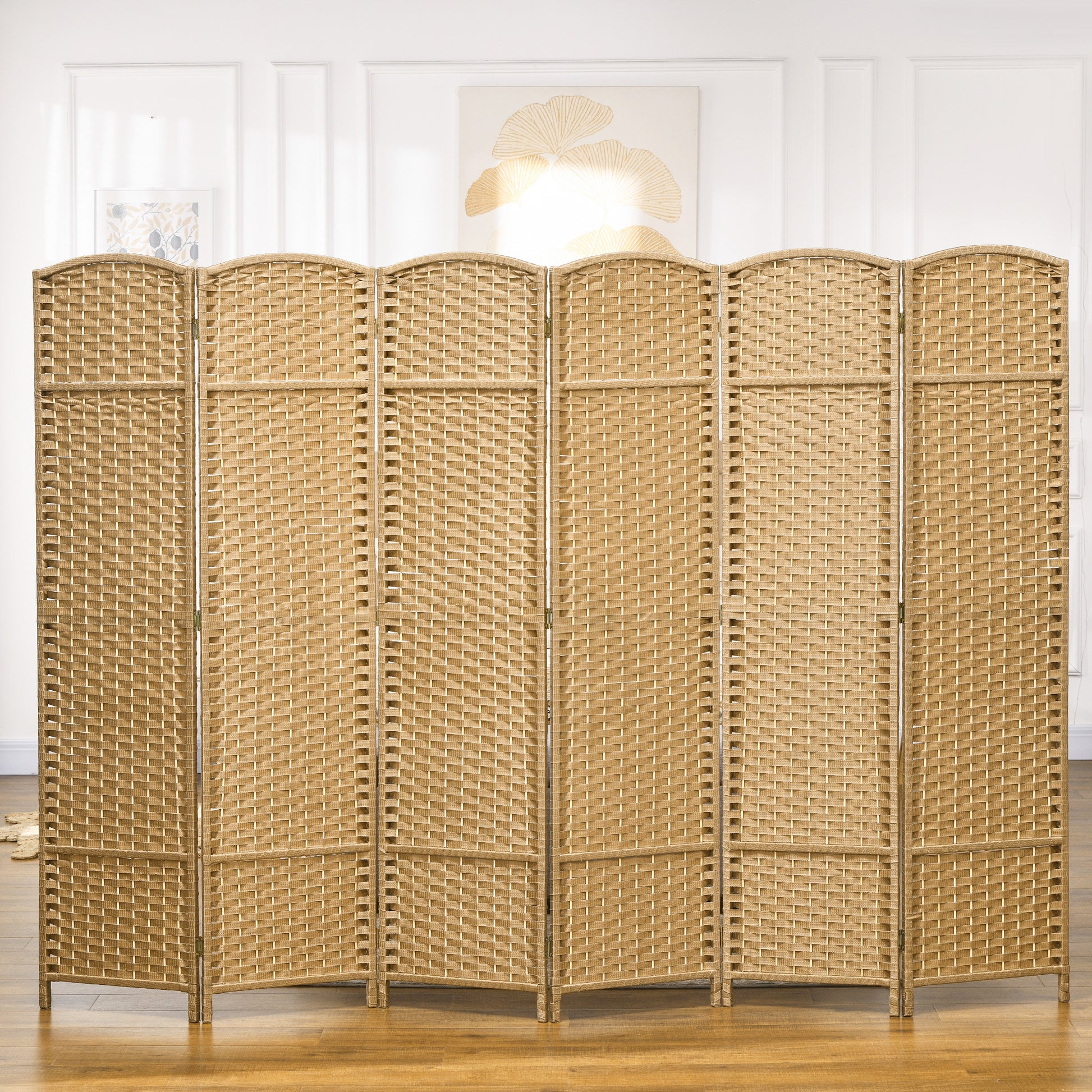 Homcom Room Divider, 6 Panel Folding Privacy Screen, 5.6' Tall Freestanding Wall Partition For Home Office, Bedroom, Nature Wood Natural Wood Polypropylene