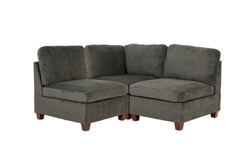 Modular Set 3Pc In Gray Gray Pillow Back L Shaped Armless Chenille 3 Seat