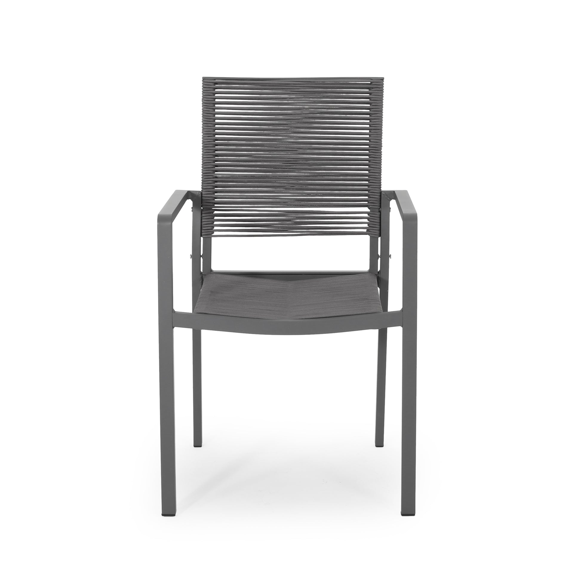 Outdoor Modern Aluminum Dining Chair With Rope Seat Set Of 2 , Gray And Dark Gray Dark Grey Aluminium