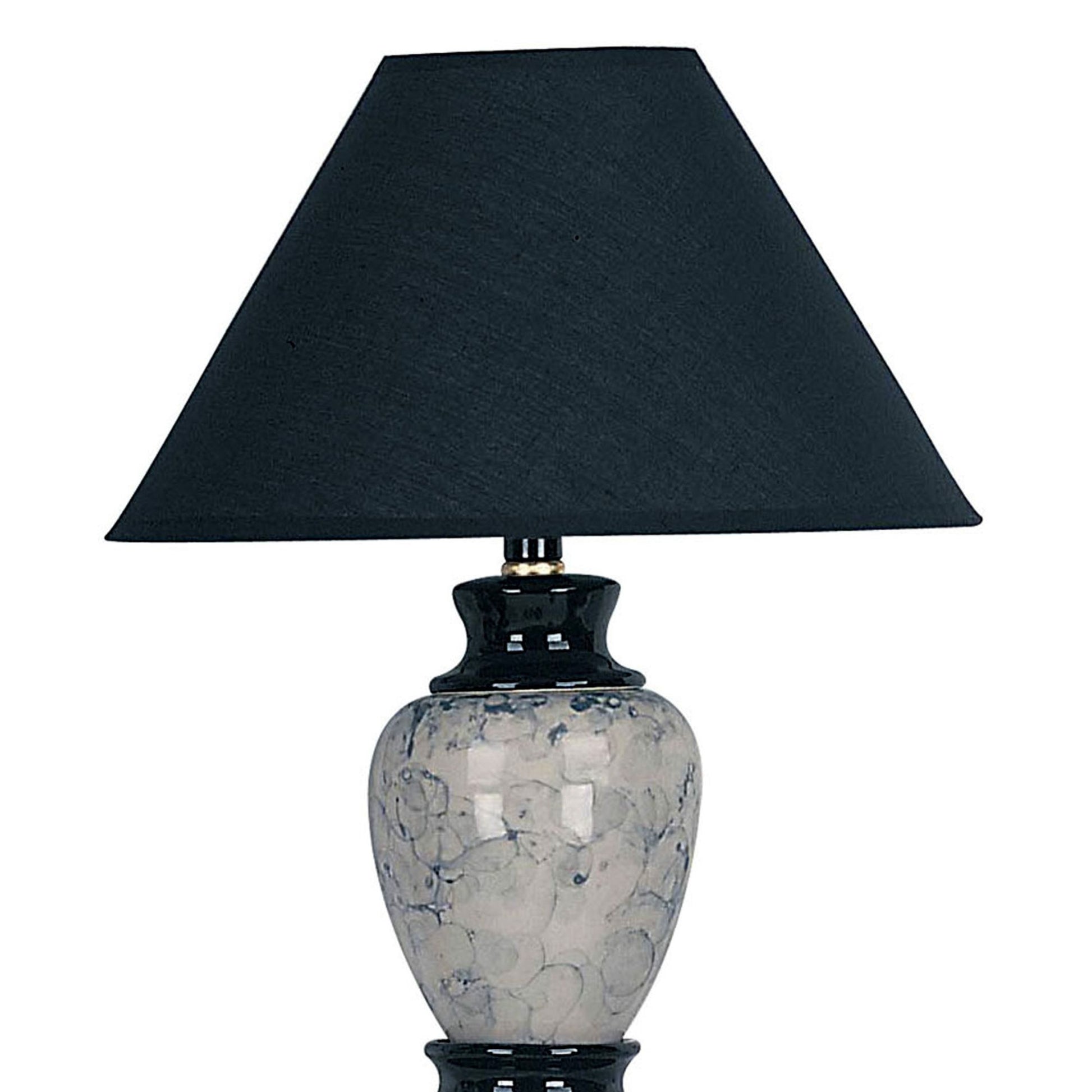 13" Tall Ceramic Table Lamp, Urn Shaped With Black Finish, Linen Shade Black Ceramic