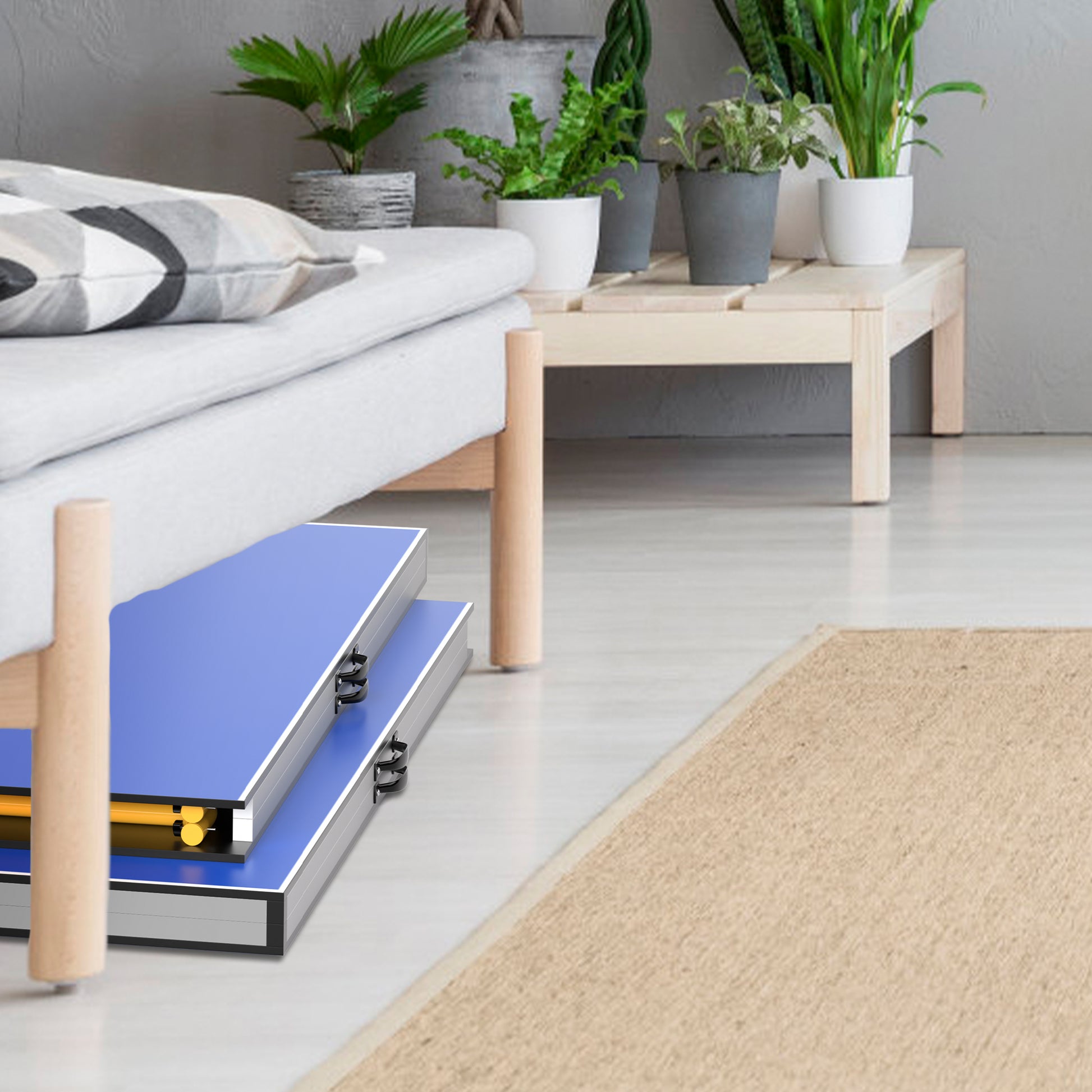 9Ft Mid Size Table Tennis Table, Foldable Ping Pong Table Blue Mdf