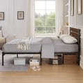 Queen Size Bed Frame With Wood Headboard, Metal Frame With Strong Slats, Noise Free,No Box Spring Needed Brown Queen Brown Metal & Wood