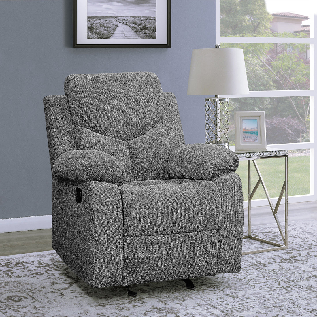 Grey Pillow Top Arms Glider Recliner Grey Primary Living Space Tight Back Modern Fir Pillow Top Arms Wood Metal