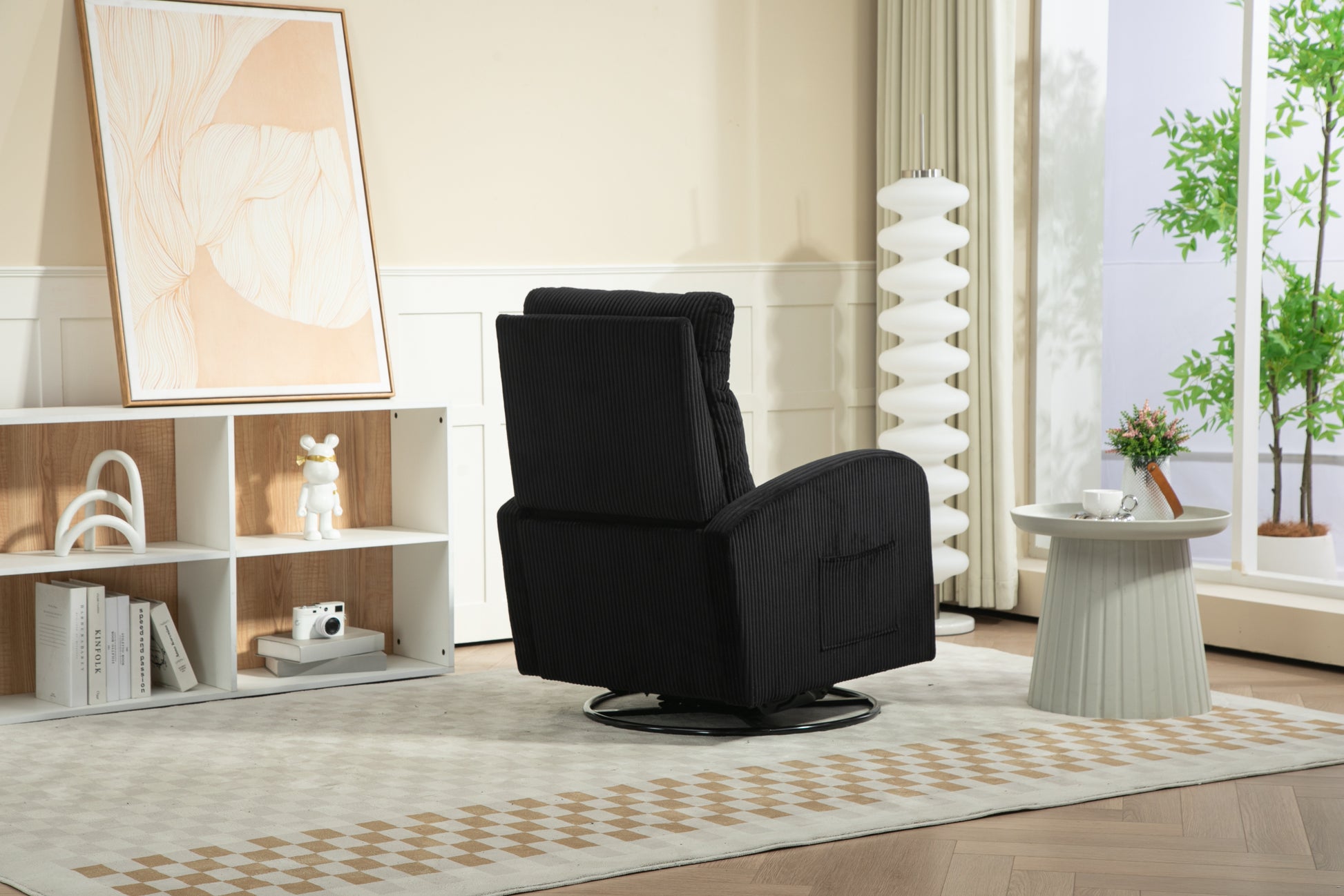 Jiada Upholstered Swivel Glider.Flannel Fabric.Rocking Chair For Nursery In Black.Modern Style One Left Bag Black Foam Corduroy