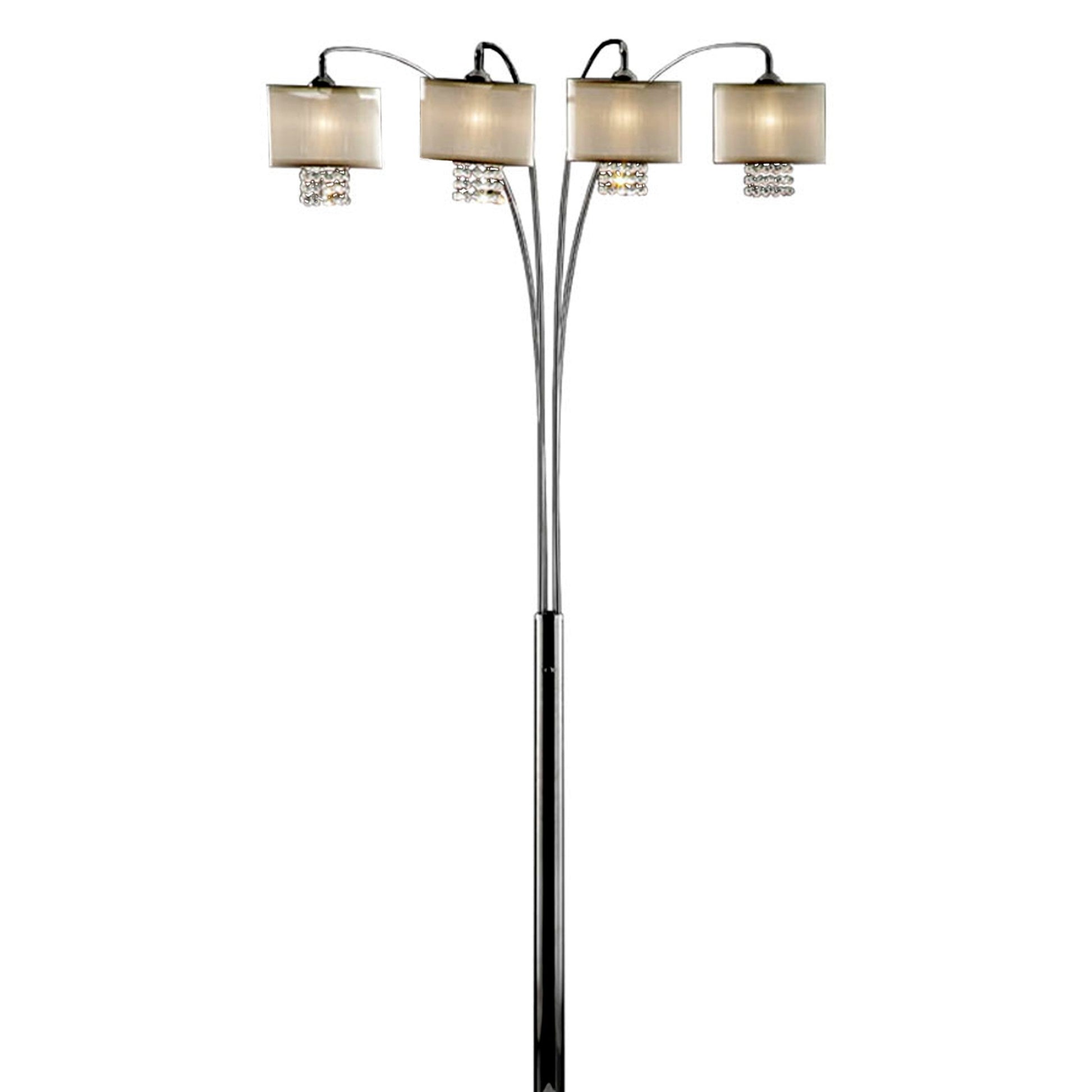 84" Tall Floor 4 Arch Lamp "Simple Elegance", Silver Finish And Crystal Accents Silver Metal