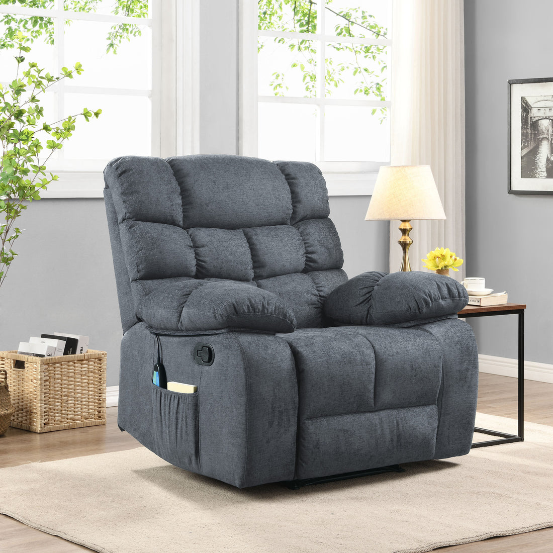 Massage Recliner Charcoal Fabric