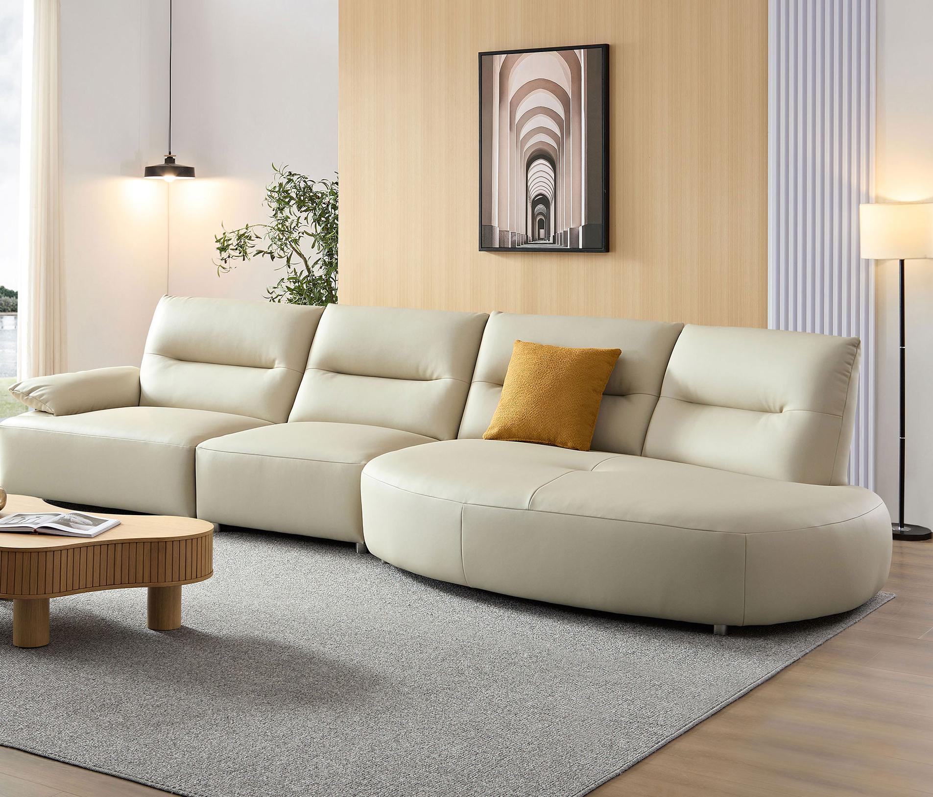 147.24'' Oversied Modern Sectional Curved Shaped Sofa Couch For Living Room,Upholstered 5 Seat Sofa Eco Leather Couch Set,Beige Beige Foam 5 Seat