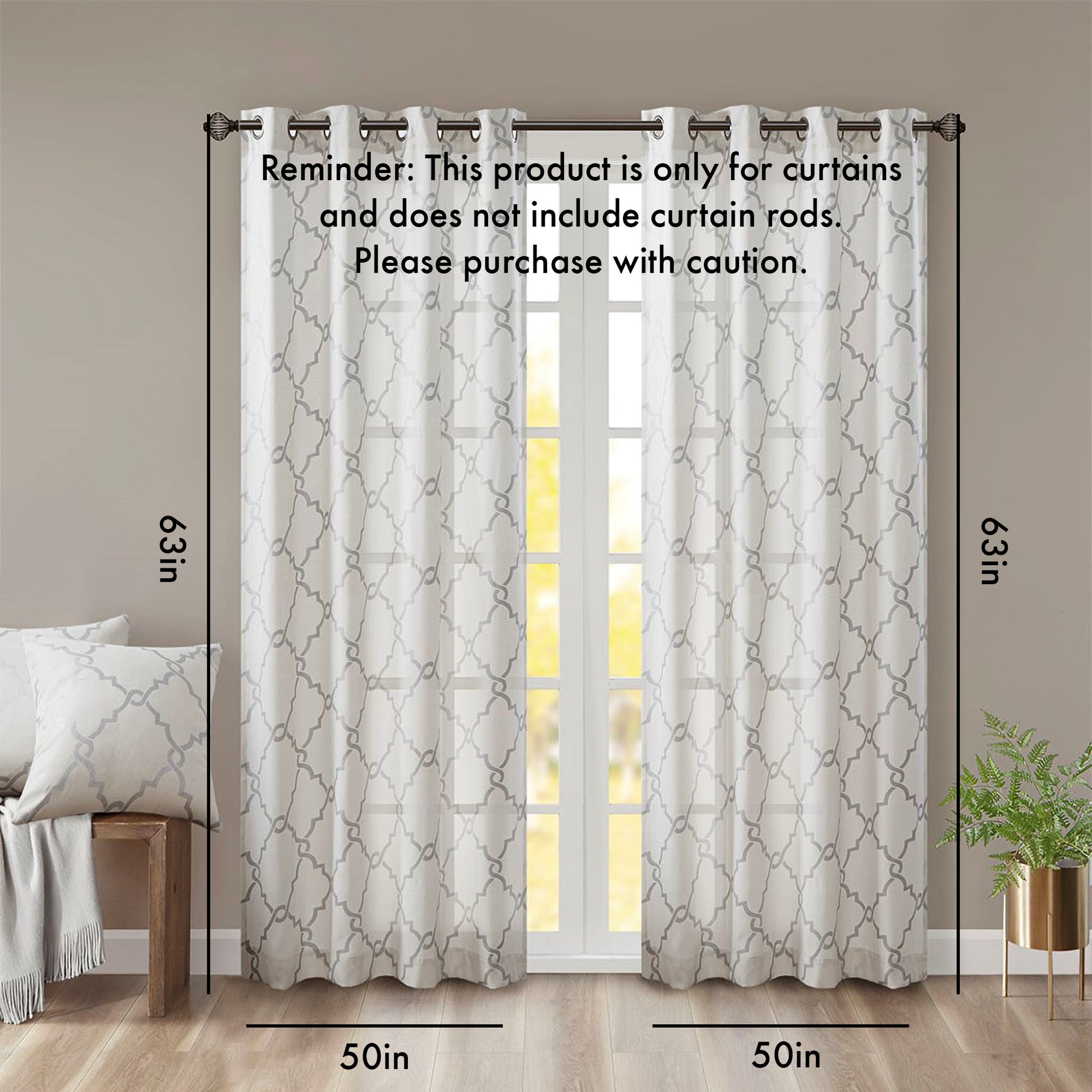 Fretwork Print Grommet Top Window Curtain Panel Only 1 Pc Panel Ivory Grey Polyester