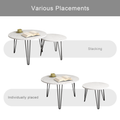 27.56'' Round Nesting Coffee Table Set Of 2, Circular Nesting End Table Set, Round Marble Tabletop, And Sturdy Metal Base For Living Room, Bedroom, White White Round Wood Metal