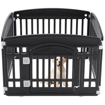 Dog Playpen Adjustable Folding Portable Pet Fence For Small To Medium Dogs Indoor Outdoor Use,4 Panel,Black Black Plastic