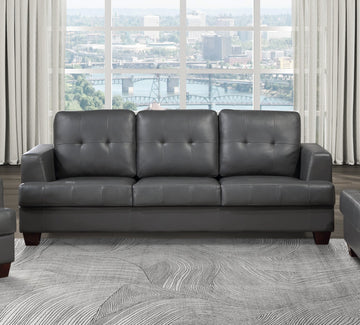 Living Room Gray Modern Comfort Sofa 1Pc Premium Faux Leather Upholstery Tufted Detail Solid Wood Frame Furniture Gray Faux Leather Wood Primary Living Space Modern Faux Leather 3 Seat