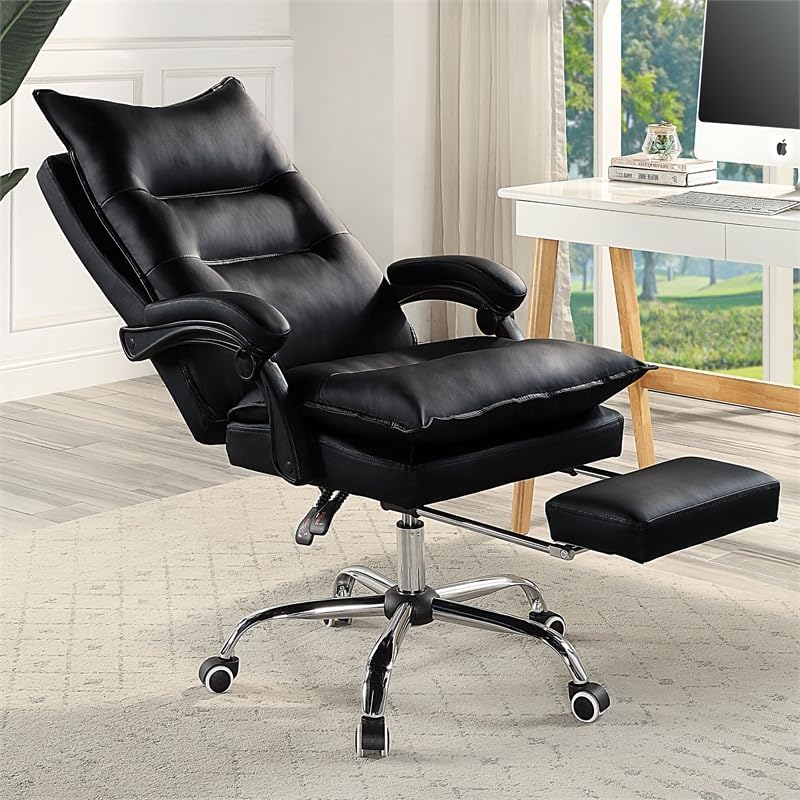 Contemporary Office Chair Upholstered 1Pc Comfort Adjustable Chair Relax Office Chair Work Blackpadded Armrests Black Office Contemporary,Modern Office Chairs Tufted Back Adjustable Height Faux Leather,Metal