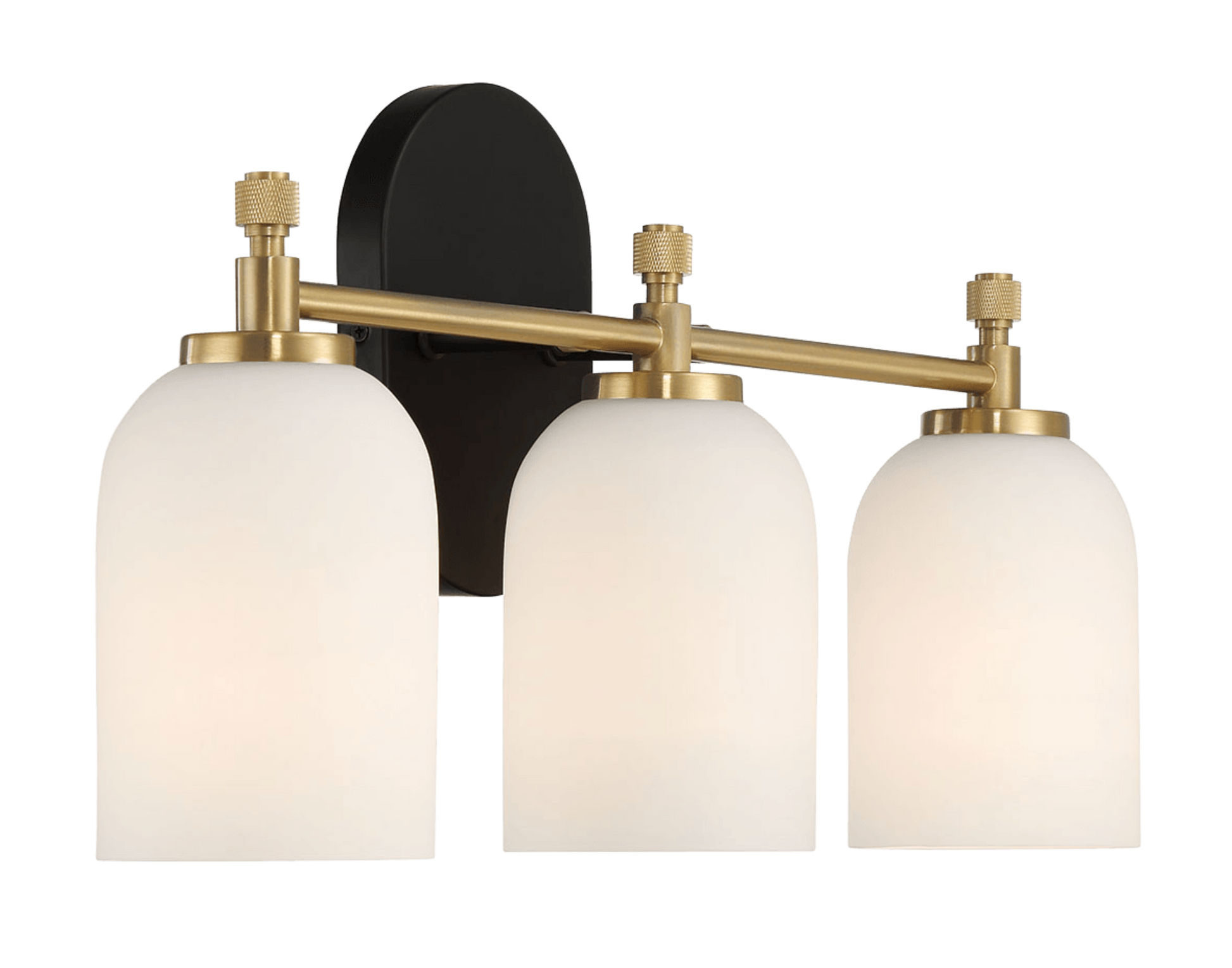 Meadows Three Lights Vanity Brushed Gold Bathroom Wall Light For Bathroom Over Mirror 20.5"W 10.125"H 5.5"E With White Frosted Glass Black,Gold,White Glass,Metal