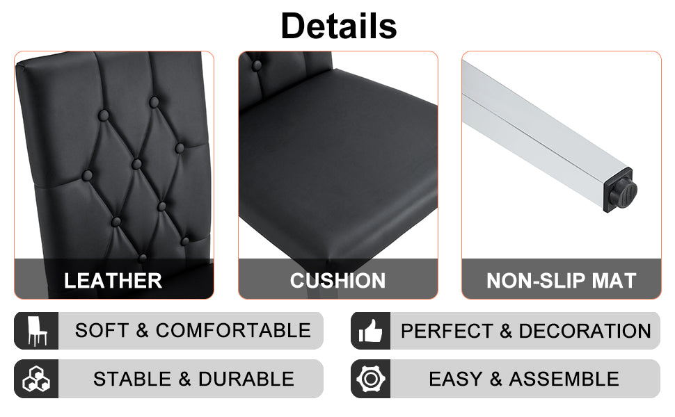 2 Piece Dining Chair, Modern Style Kitchen Upholstered High Back, Metal Leg Office Chair, Suitable For Dining Room, Office, Restaurant. Black Set Of 2 Pu