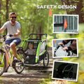 Aosom 3 In 1 Walk Jog Ride Child Baby Bike Trailer For Kids 2 Seater, High Visibility Bike Stroller For Toddler Wagon, Weather Strong Double Bicycle Trailer Accessory For Kids, Green Green Steel