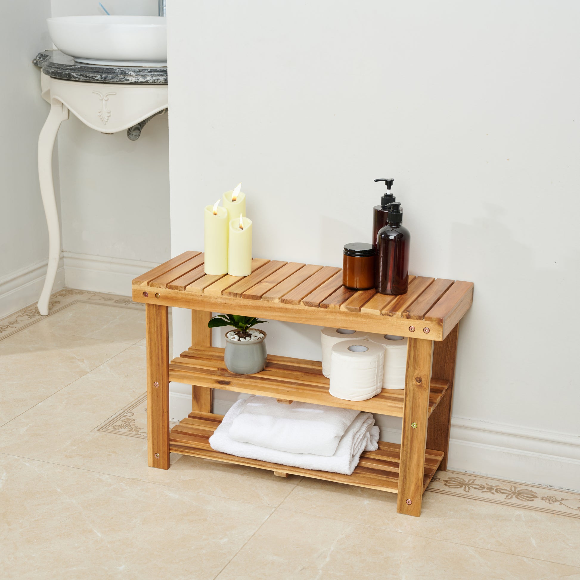 Acacia Wood Shoe Rack Bench Strong Weight Bearing Upto 200 Lbs Best Ideas For Entryway Frontdoor Bathroom, Natural Color. Acacia Wood Light Brown Primary Living Space American Design,American Traditional Acacia Acacia Wood